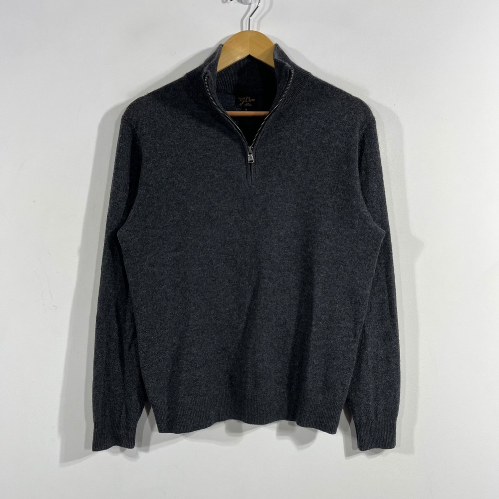 J.Crew Heritage Quiet Luxury Classic Cashmere 1/4 Zip Sweater Gray Mens Small